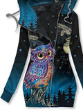 Women's Winter Owl Art Print Casual Track Jacket