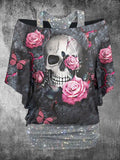 Women's Retro Punk Skull Print Two-Piece Top