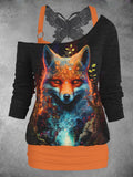 Women's Fox Art Casual Butterfly Vest Two Piece Suit Top