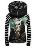 Women's Retro Punk Skull Girl Art Casual Stripe Hooded Sweatjackenirl