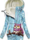 Women's Winter Owl Print Casual Track Jacket