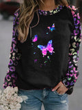 Women's Leopard Butterfly Print Casual Sweatshirt