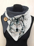 Women's Autumn And Winter Watercolor Wolf Illustration Shawl Scarf