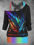 Women's Feather Art Design Two Piece Suit Top