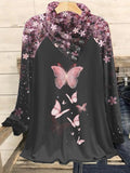 Women's Shiny Butterfly Art Print Casual Top