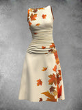 Women's Maple Leaf Print Sleeveless Dress