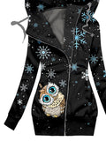 Women's Winter Owl Print Casual Track Jacket