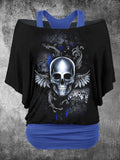 Women's Retro Punk Skull Print Two-Piece Top