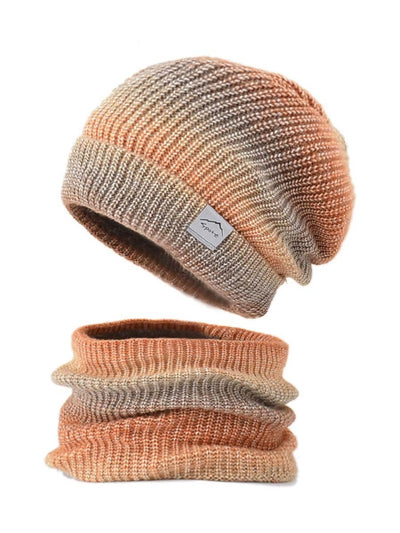 Winter Gradient Wool Hat Thickened Warm Ear Protection And Cold Protection Two-Piece Set
