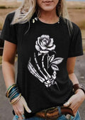 Women's Retro Punk Skull Print Casual T-Shirt