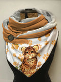 Autumn And Winter Cute Little Lion Animal Paw Print Plush Shawl Scarf