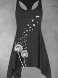 Women's Dandelion Seagull Print Asymmetric Tank Top Long Casual Tank Top