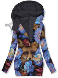 Women's Art Flower Fox Casual Sweatjacken