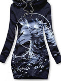 Women's Winter Wolf Print Casual Sports Hoodie