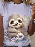 Women's Summer Sloth Print Short Sleeve T-Shirt