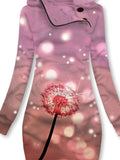 Women's Winter Dandelion Print Casual Sports Hooded Dress