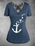 Women's Anchor Bird Butterfly Lace Design T-shirt