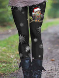 Women's Christmas Owl Printed Casual Tight Leggings