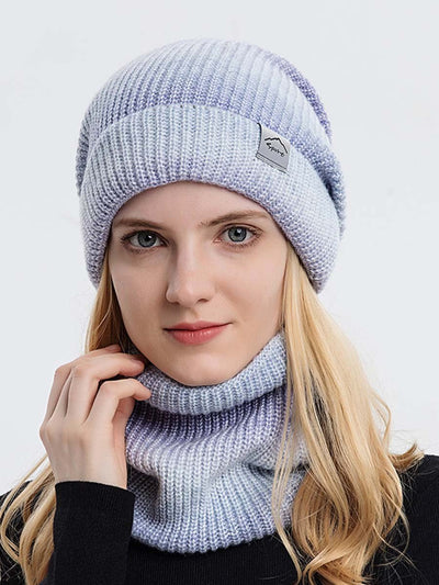 Winter Gradient Wool Hat Thickened Warm Ear Protection And Cold Protection Two-Piece Set