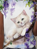 Wisteria Cat Art T-shirt