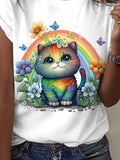 Women's Summer Cat Print Short Sleeve T-Shirt