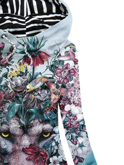 Women's Art Floral Wolf Casual Sweatshirt