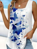 Women's Vintage Butterfly Ruffle Square Neck Tank Top