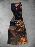 Women's Owl Maple Leaf  Maxi Dress