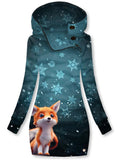 Women's Winter Fox Print Casual Sports Hooded Dress