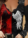 Women's Wings Print V Neck Long Sleeve T-Shirt