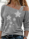 Women's Retro Stars Sequin Print Casual Top