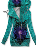 Women's Winter Owl Print Casual Track Jacket