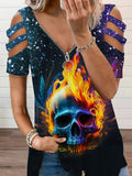 Women's Punk Flame Skull Print Casual Top