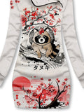 Sakura Raccoon Casual Print Sweatshirt