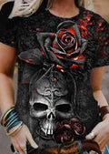 Women's Retro Punk Skull Print Casual T-Shirt