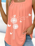 Women's Vintage Dandelion Print Ruffle Square Neck Tank Top