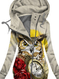 Women's Winter Owl Print Casual Track Jacket