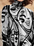 Women's Graffiti Art Print Casual Turtleneck Sweatshirt