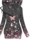 Women's Shiny Floral Butterfly Art Print Casual Sweatjacken