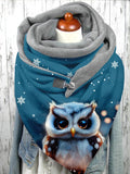 Women's Snowflake Owl Art Print Casual Scarf