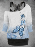 Women's Butterfly Art Desig Two Piece Suit Top