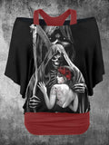 Women's Vintage Grim Reaper Skull Printed Two Piece Top