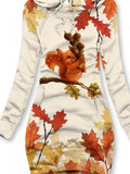 Women's Autumn And Winter Maple Leaves Cute Squirrel Casual Sweatshirt