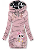 Women's Winter Christmas Owl Print Casual Hoodi