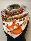 Cute Fox Fallen Leaves Print Casual Wrap Scarf