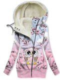 Women's Winter Owl Print Casual Track Jacket