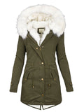 Women's Autumn and Winter Mid Long Windbreaker White Fur Collar Hooded Plush Coat