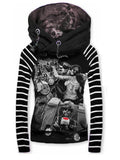 Women's Retro Punk Skull Death Motorcycle Casual Stripe Hooded Sweatjacken