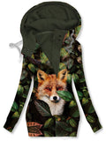 Women's Art Flower Fox Casual Sweatjacken