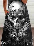 Women's Punk Skull Art Printed Sexy V-neck Short Sleeve Dress